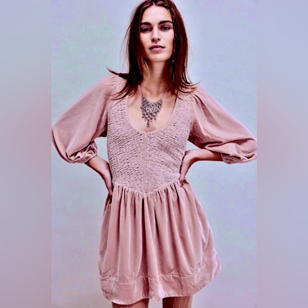 FREE PEOPLE Farrier Velvet Mini Dress Mauve Size XS